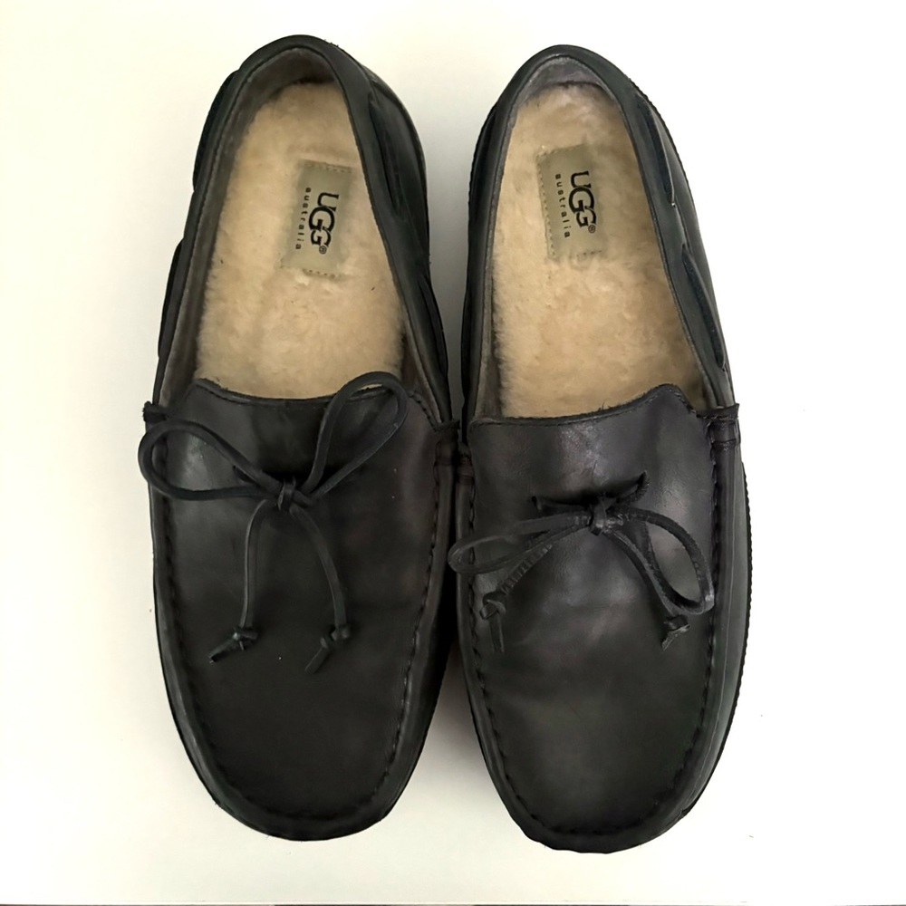 UGG AUSTRALIA Mens Leather Chester Loafers Moccasins Sherpa Lined 10EEE XWide